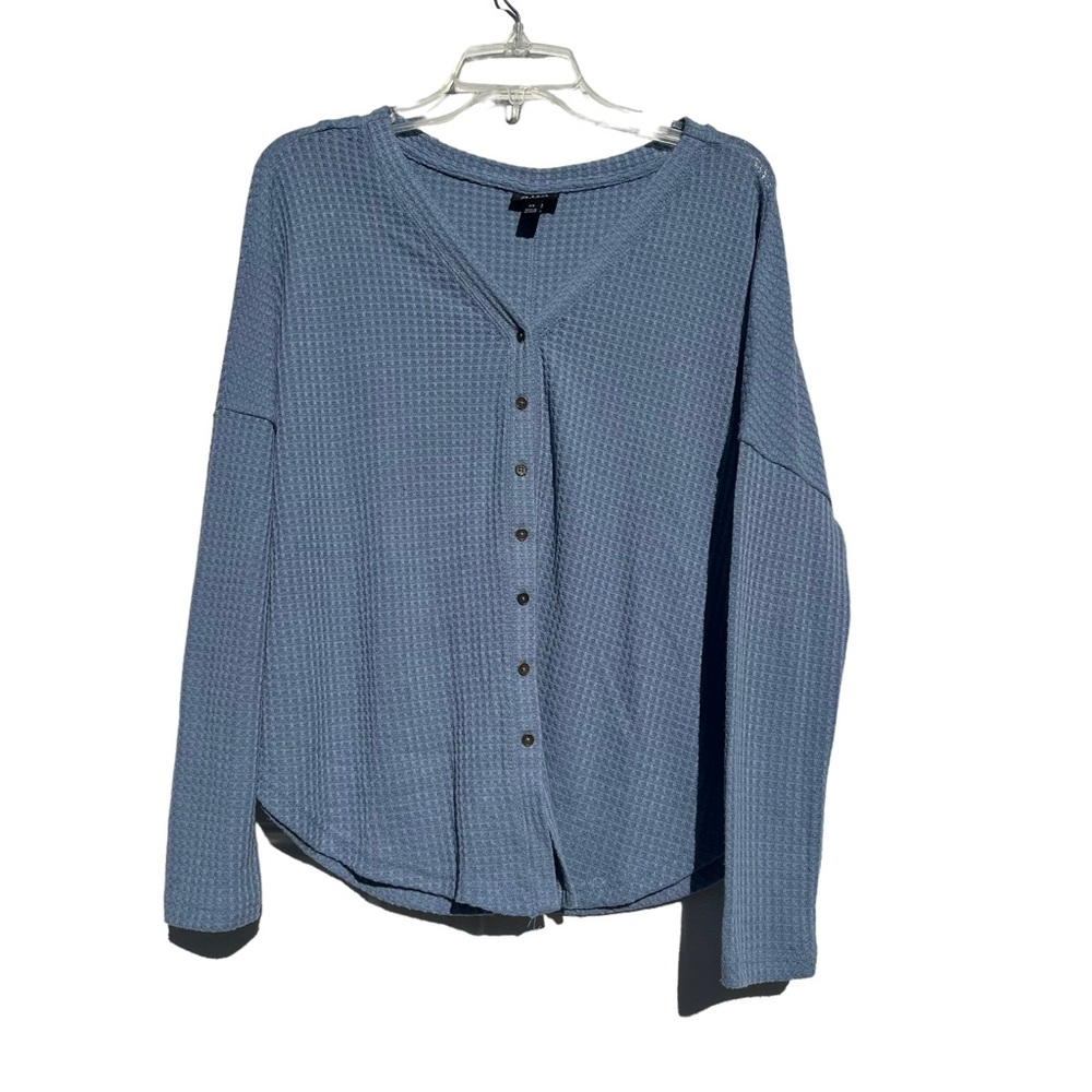 a.n.a. Women’s X-Small Light Blue Long Sleeve Button Waffle Knit Polyester Shirt